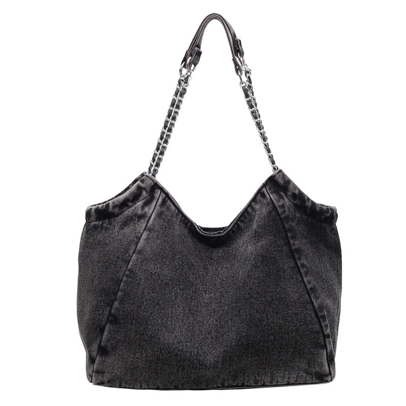 Women's Denim Fashion Chain Large Capacity Commuter Bags