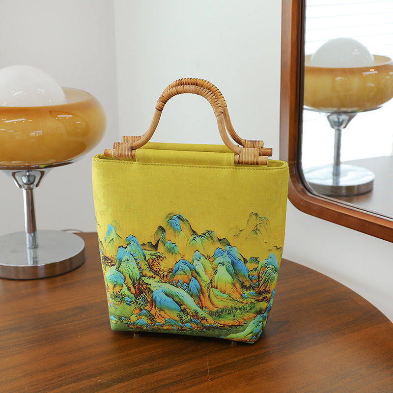 Women's Ancient Style Cheongsam Banquet Clutch Rattan Tote Bag