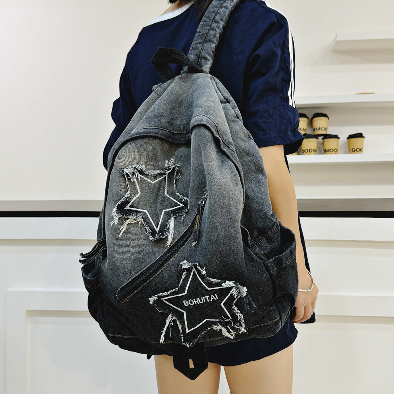 Design Vintage Denim Fashion Gradient Washed Backpacks
