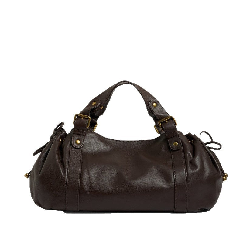 Women's Mild Luxury Retro Drawstring Baguette Niche Underarm Portable Leisure Tote Bag