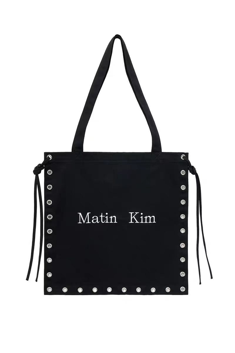 Niche Trendy Punk Drawstring Rivet Hole Personality Canvas Shoulder Bags