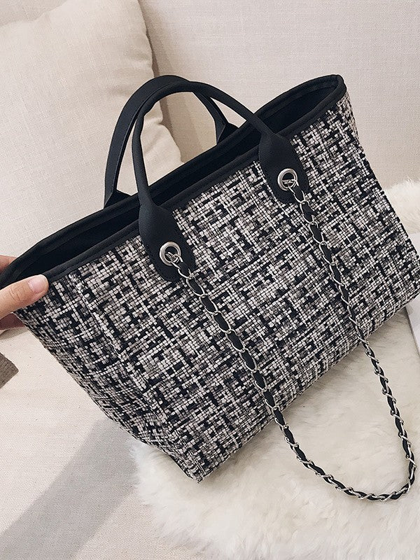Women's Korean Fashion Plaid Contrast Color Chain Bucket Bags