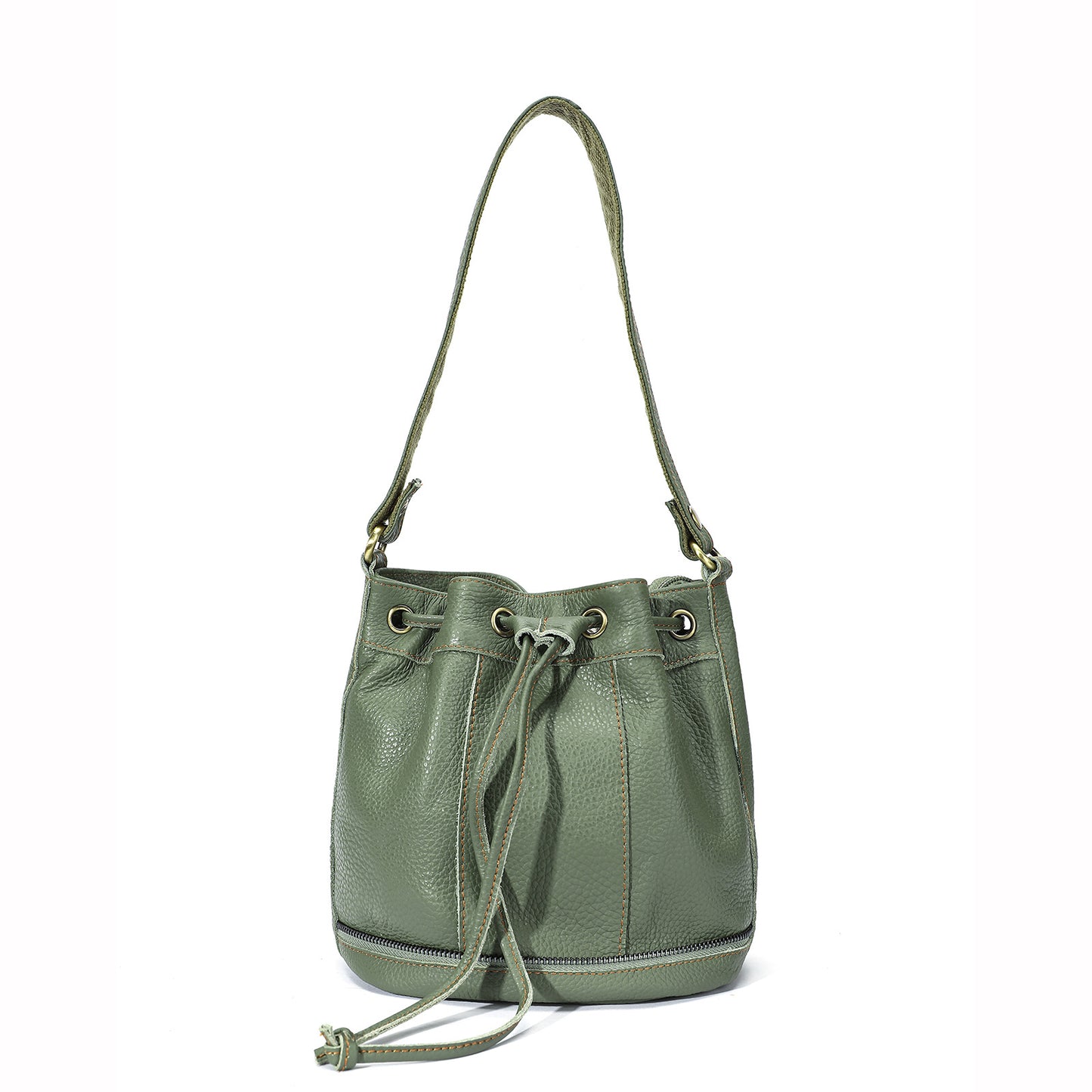 Women's Fashion Leather Drawstring Design Cowhide Texture For Women's Shoulder Bag