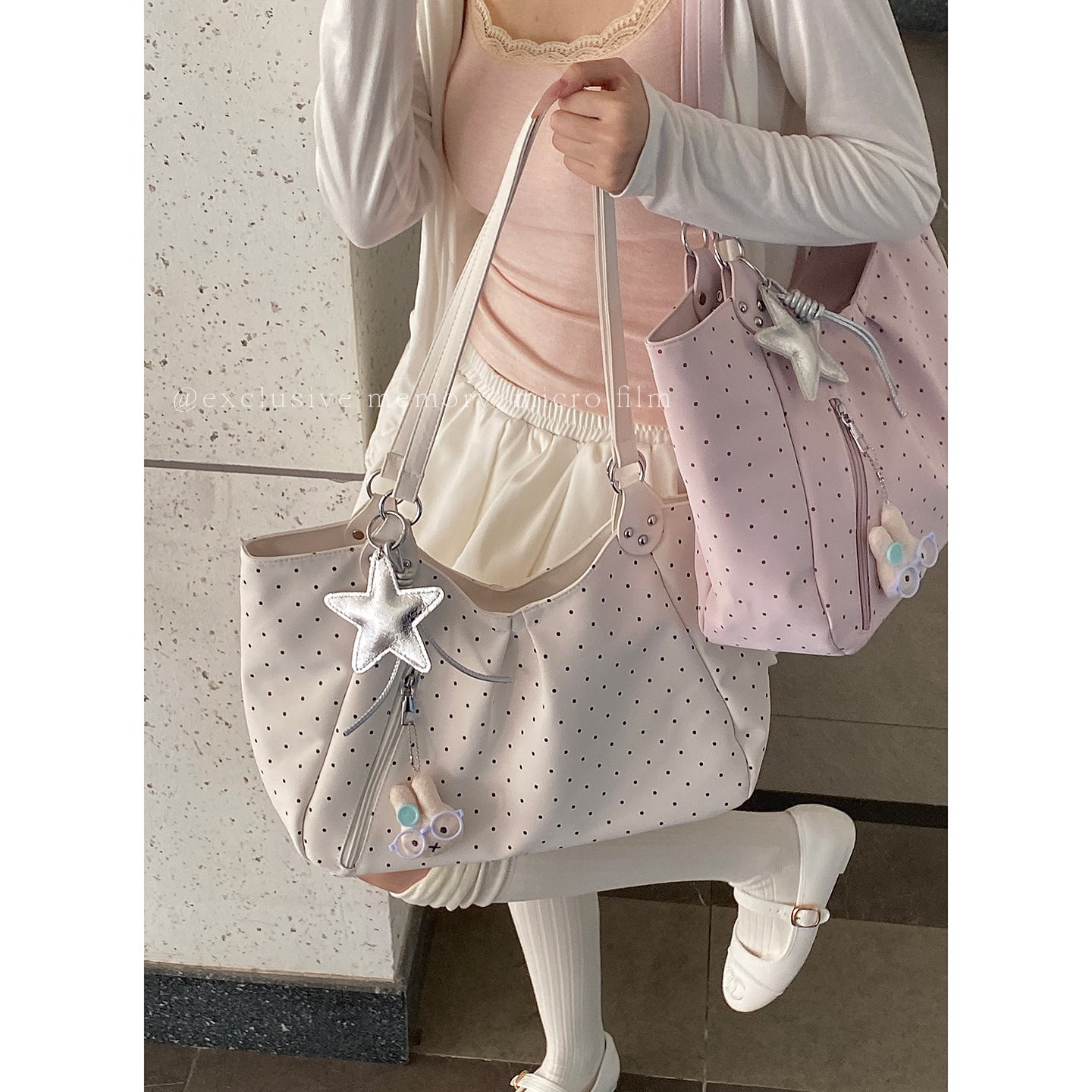 Women's Korean Underarm Polka Dot Printed Commuter Tote Bag