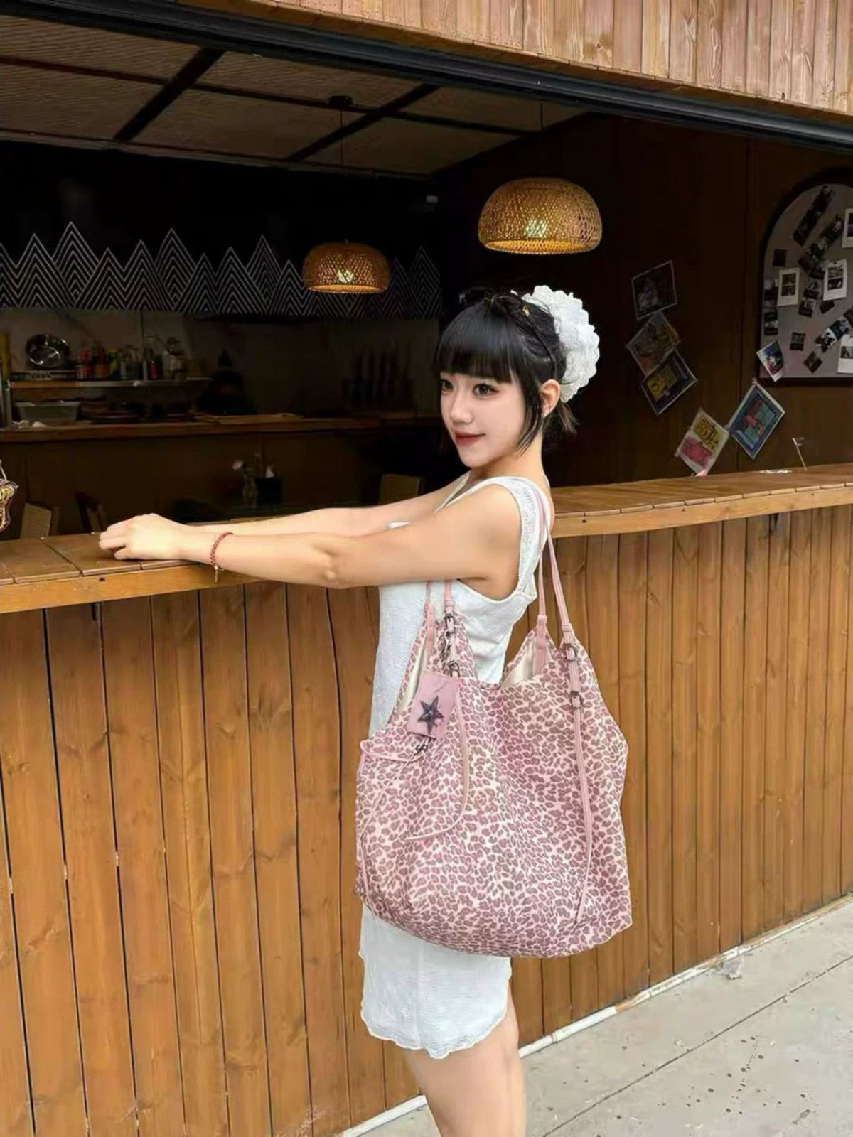 Women's Lazy Relaxed Retro Leopard Print Large Tote Bag