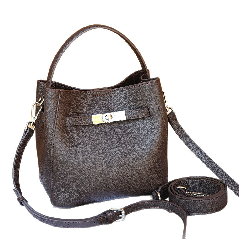 Women's Commuter First Layer Cowhide Leather Bucket Bag