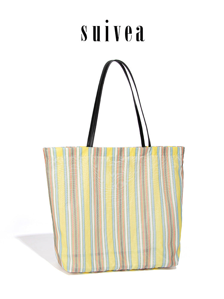 Women's Striped Leisure Style Simple Large Capacity Canvas Bags