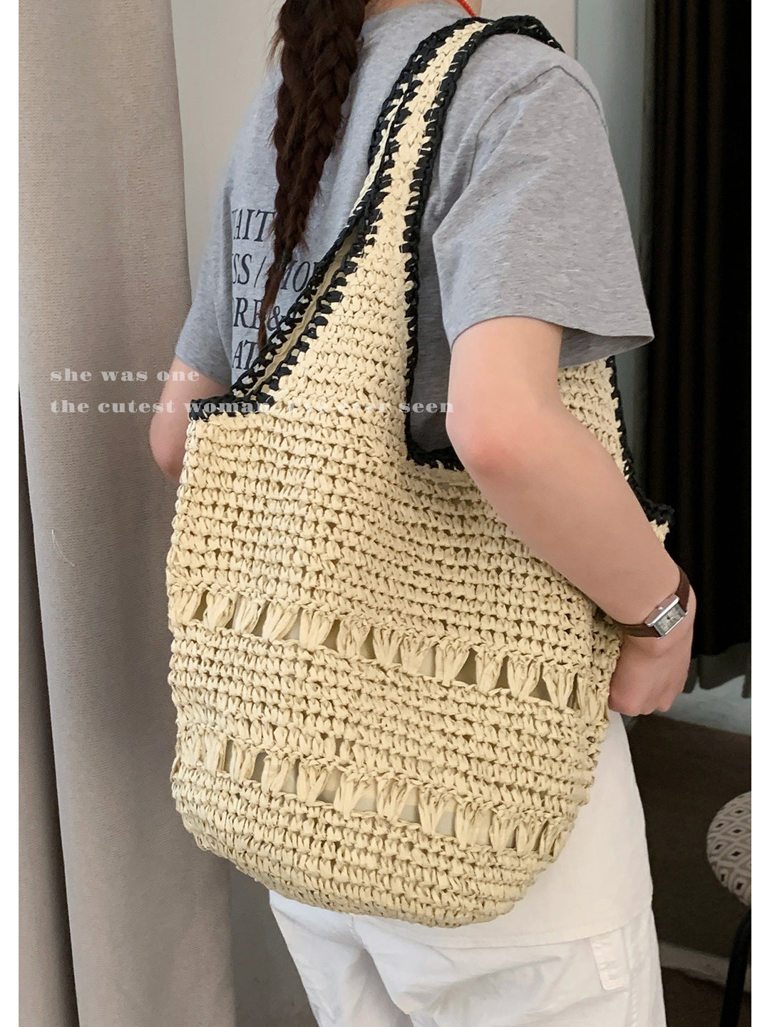 Women's Korean Style Large Capacity Straw Vegetable Underarm Bag