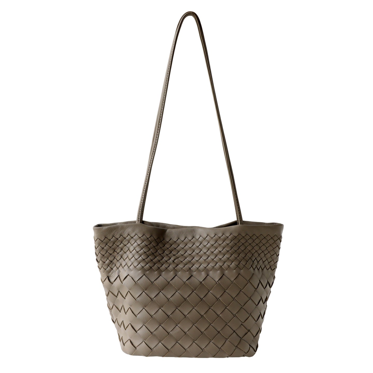 Women's Design Sheepskin Woven Underarm Literary Lazy Commuter Genuine Bucket Bag