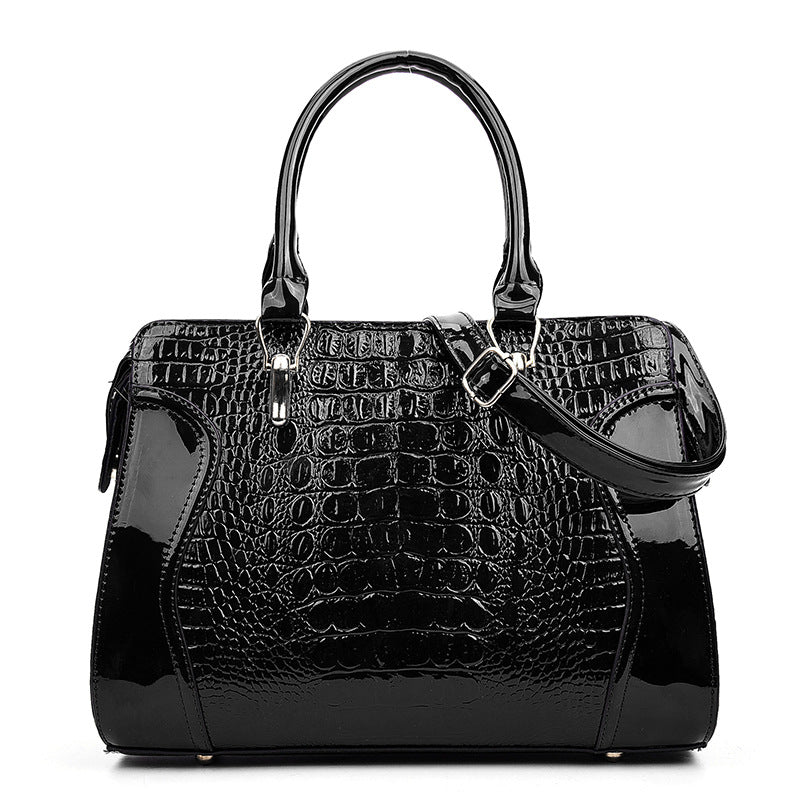 Women's Trend Solid Color Crocodile Pattern Horizontal Handbags
