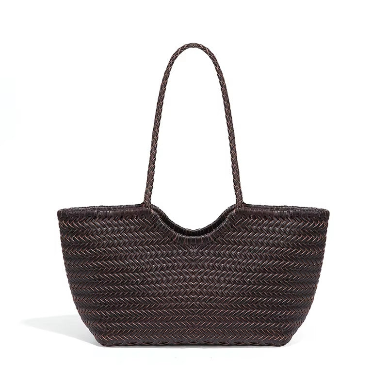 Genuine Leather Woven Large Capacity French Retro Vegetable Tote Bags