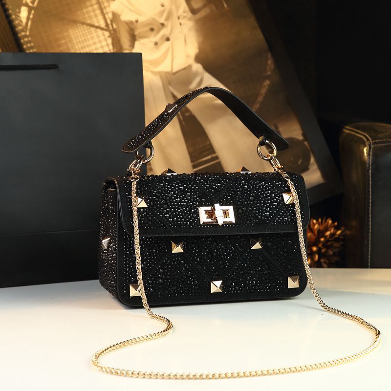 Women's Rhinestone Rivet Chain Fashion Portable Dinner Small Square Bags