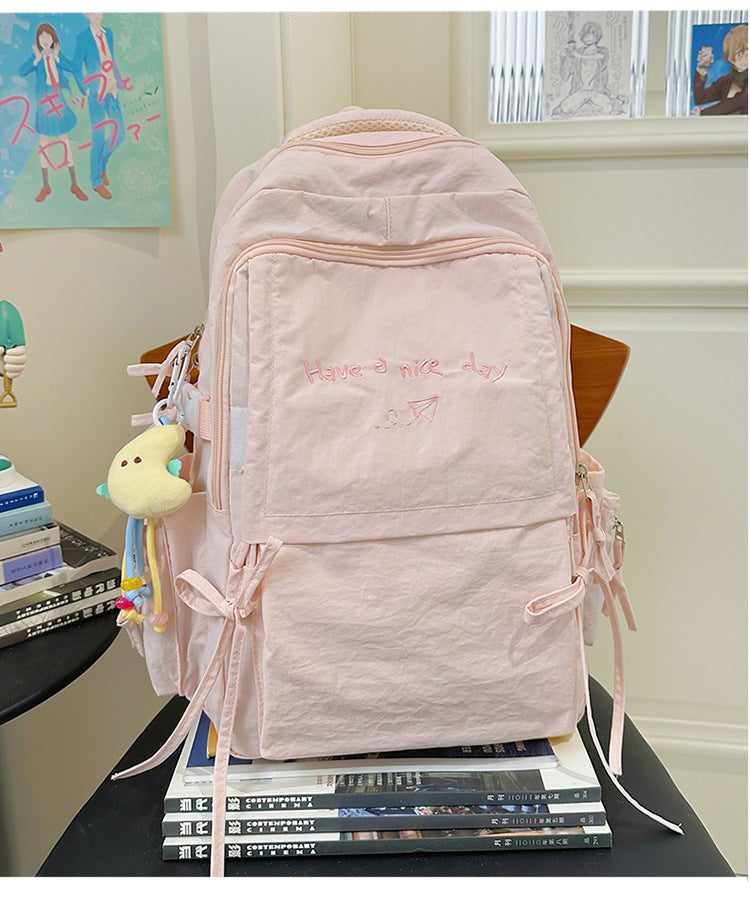 Style Lightweight Solid Color College Commuter Leisure Backpack