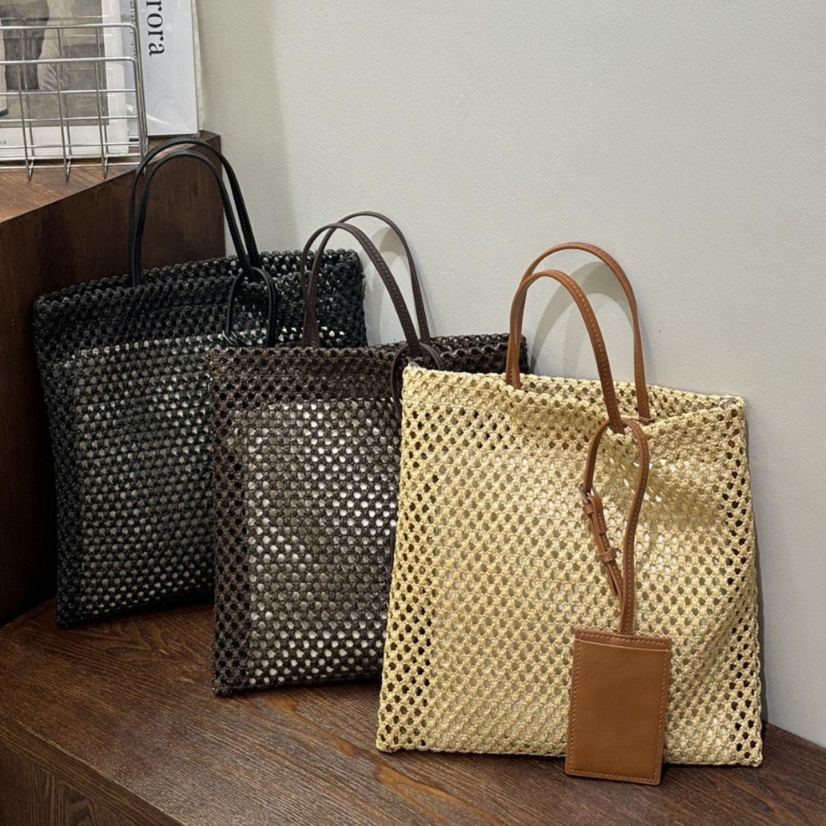 Women's Large Capacity Leisure Shopping Summer Net Pocket Woven Bags