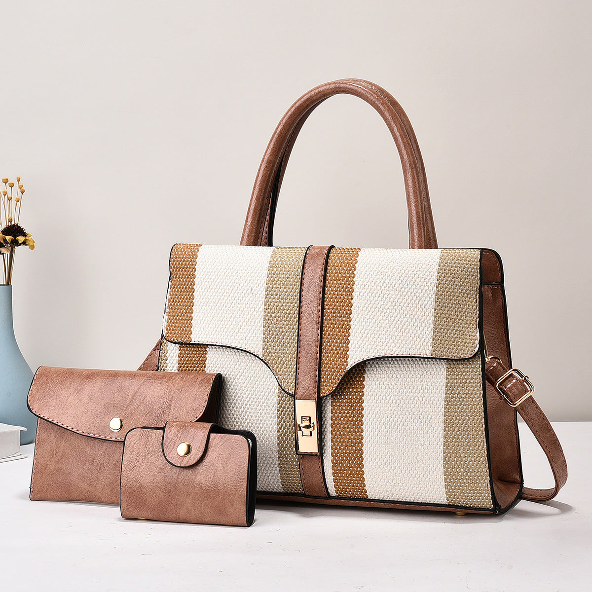 Women's Korean Style Three-piece Set Trendy Fashion Large Capacity Bucket Bag