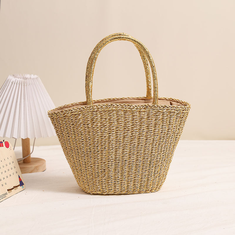 Fashion Gold Sier Color Straw Solid Woven Women's Shoulder Bag