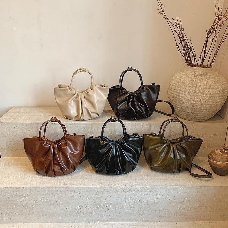 French Pleated Cloud Fashion Soft Leather Portable Vegetable Bags