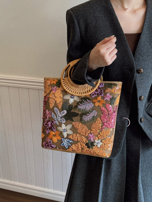 Women's Sequined Straw High-grade Niche Embroidered Large Capacity Bags