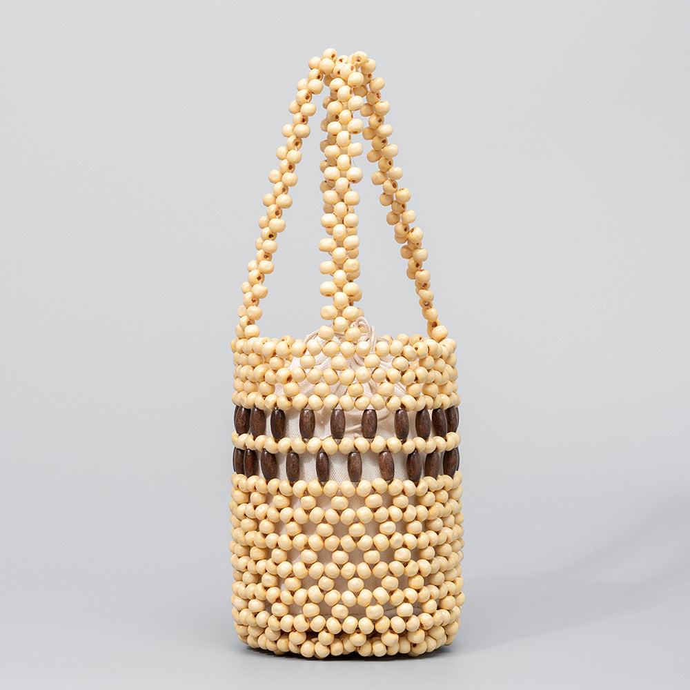 Women's With Wooden Beads Decoration Seaside Holiday Beaded Women's Handbag
