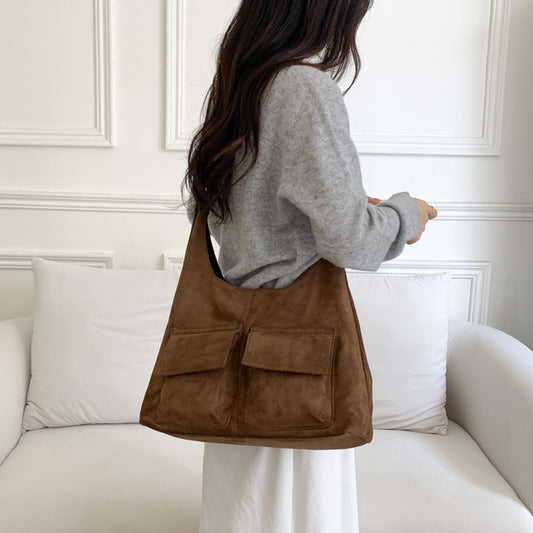 Women's Suede Retro Style Fashionable Large Capacity Korean Shoulder Bags