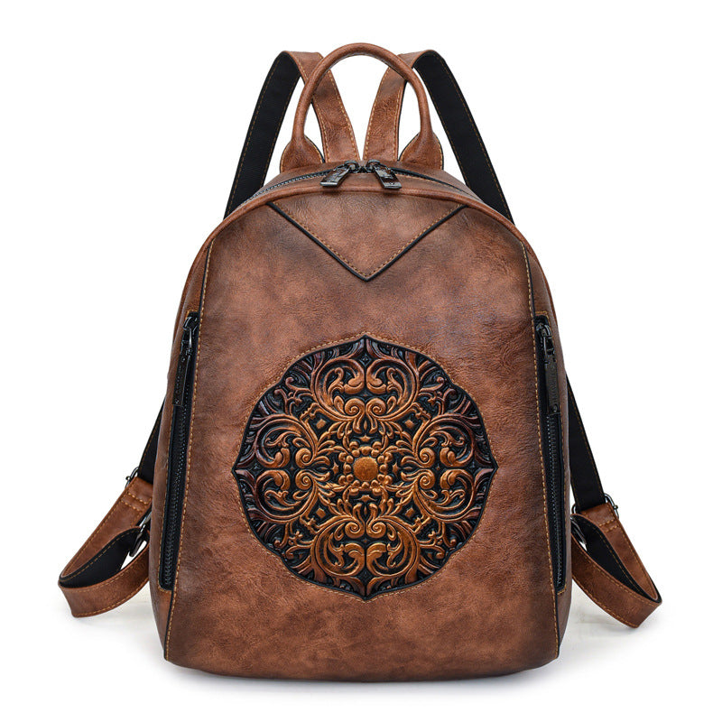 Women's Light Luxury Trendy Commute Simple Lightweight Vintage Printed Large Women's Backpack