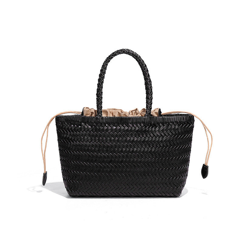 Hand-woven Design Vegetable Basket Leather French Retro Rattan Women's Handbag