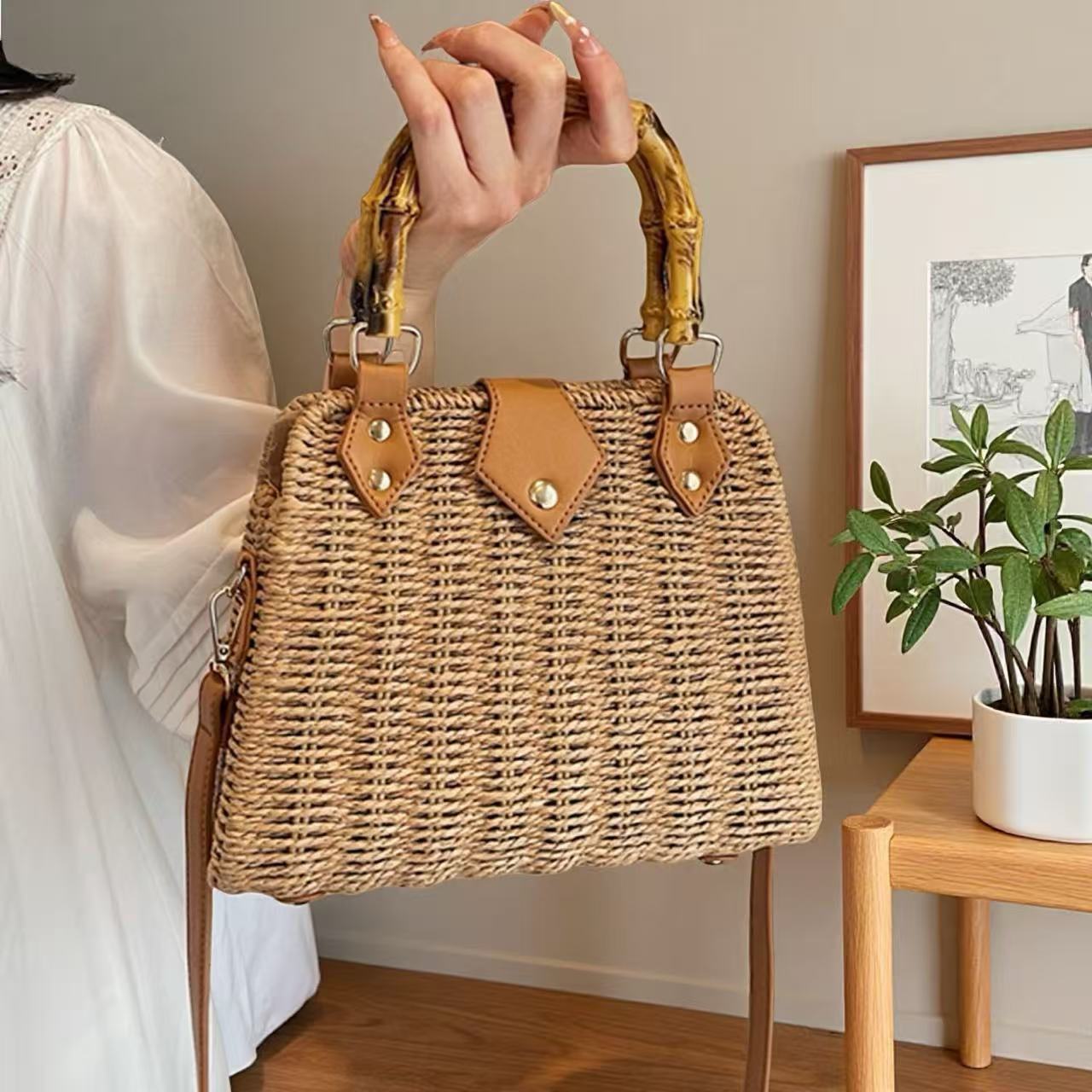 Style Bamboo Straw Fashion Portable Hand-woven Vacation Beach Paper Women's Handbag