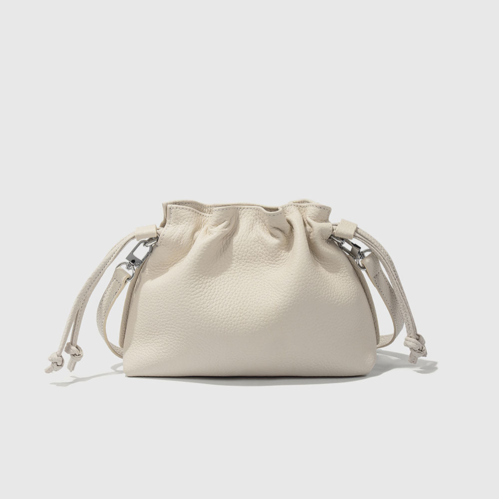 Leather Drawstring First Layer Cowhide Pleated Women's Messenger Bag