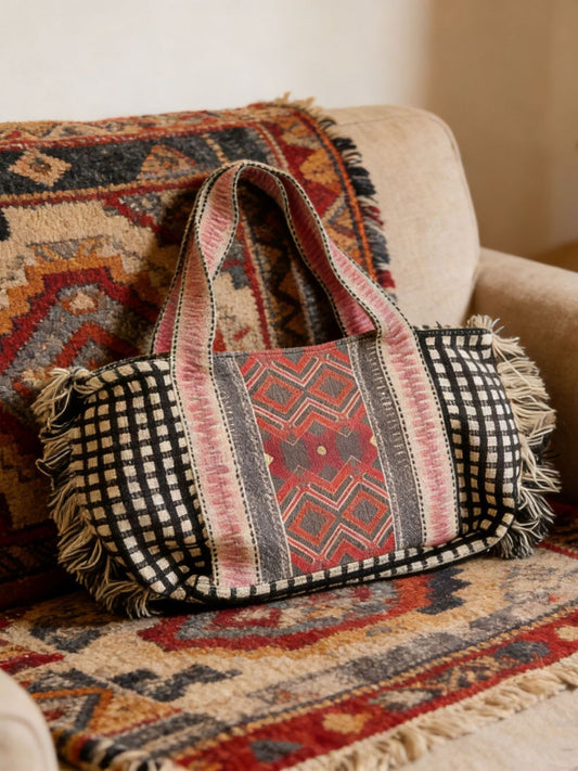 Women's Tassel Retro Geometric Pattern Large Capacity Totes Handbags