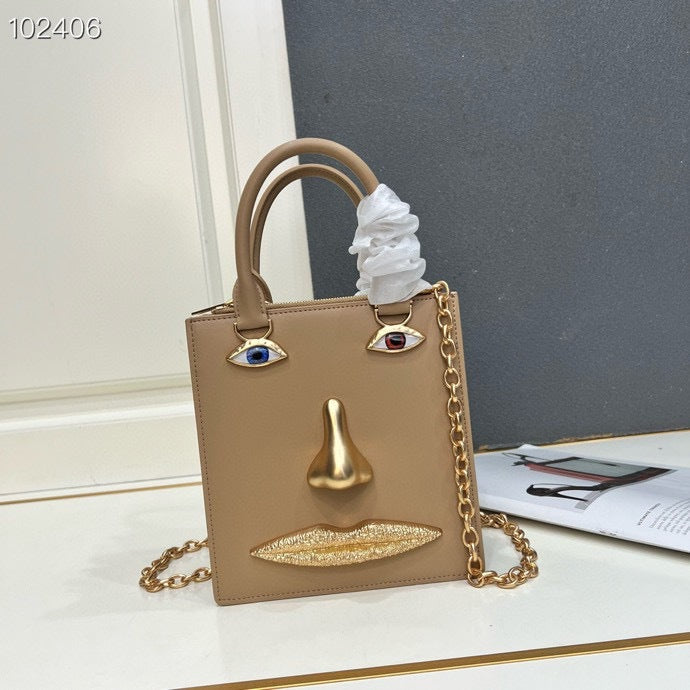 Women's Summer Parry Plain Cowhide Chain Face Women's Shoulder Bag