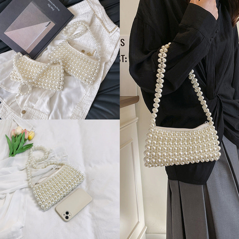 Women's Pearl Fashion Simple Style Woven Handmade Underarm Bag