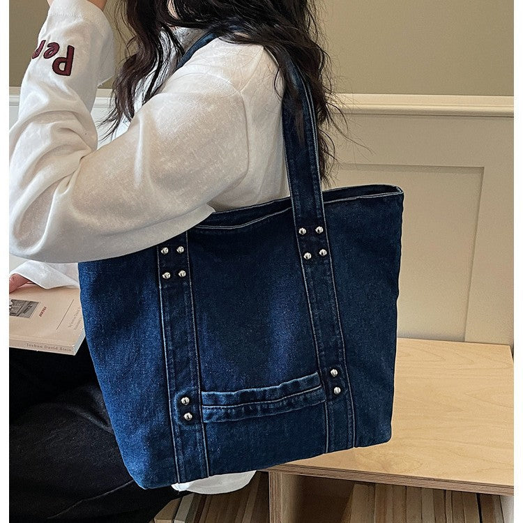 Women's Trend Denim Versatile Large Capacity Shopping Tote Bags