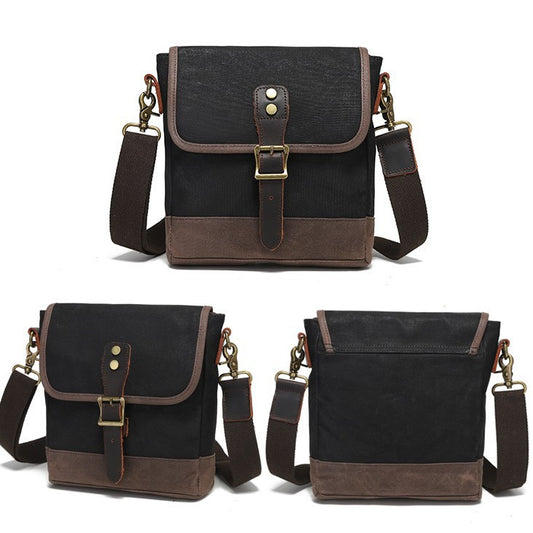 Men's Hanging Waterproof Wax Canvas Storage Flap Contrast Color Men's Messenger Bag