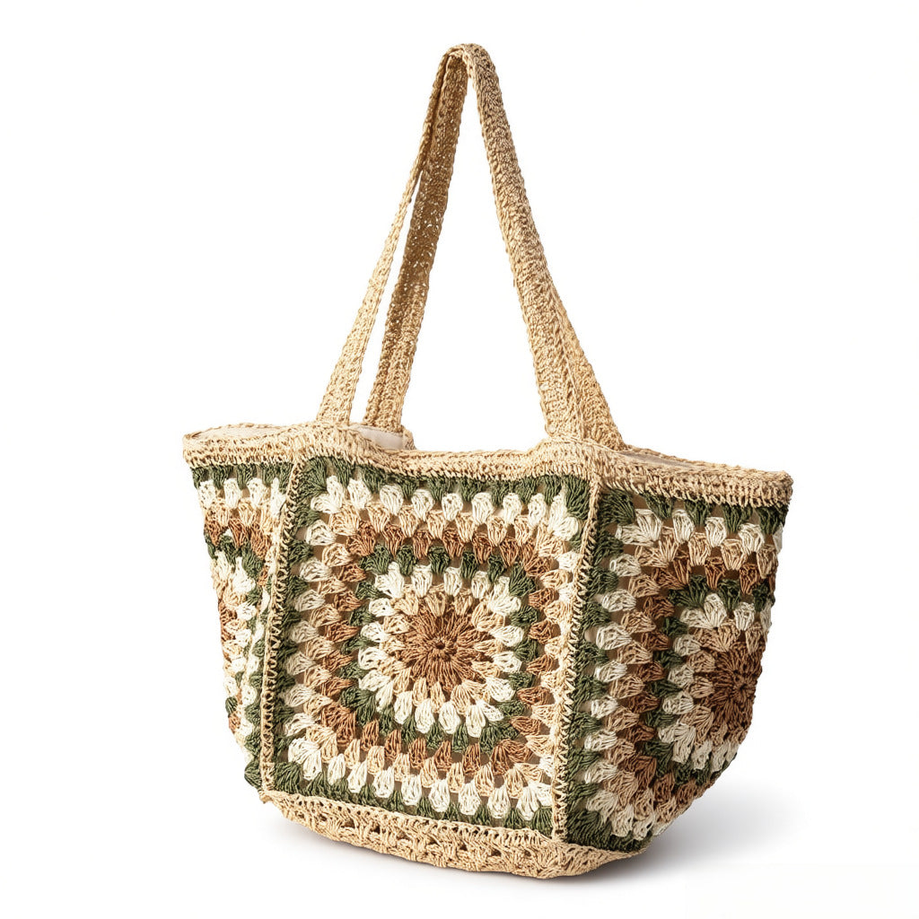 Women's Rhombus Plaid Straw High Sense Hand-woven Large Capacity Totes Bags