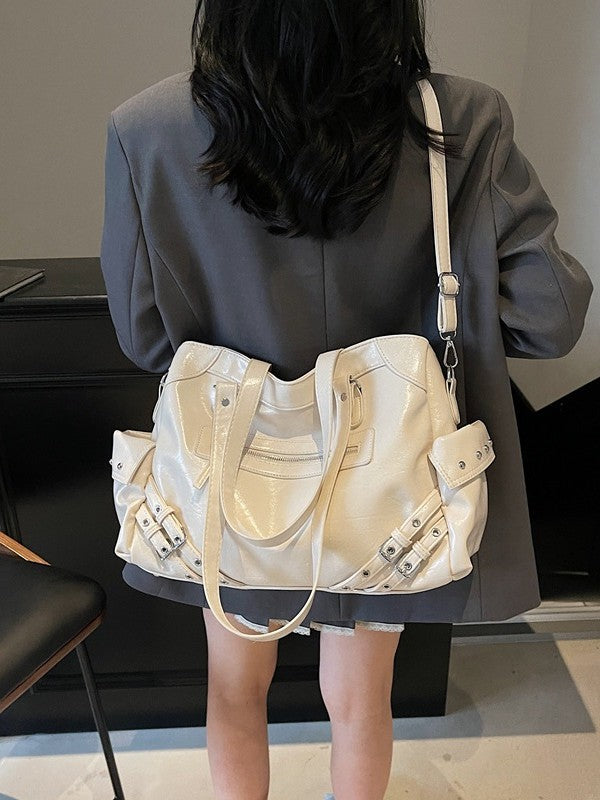 Women's Retro High-grade Solid Color Simple Commuter Tote Bag