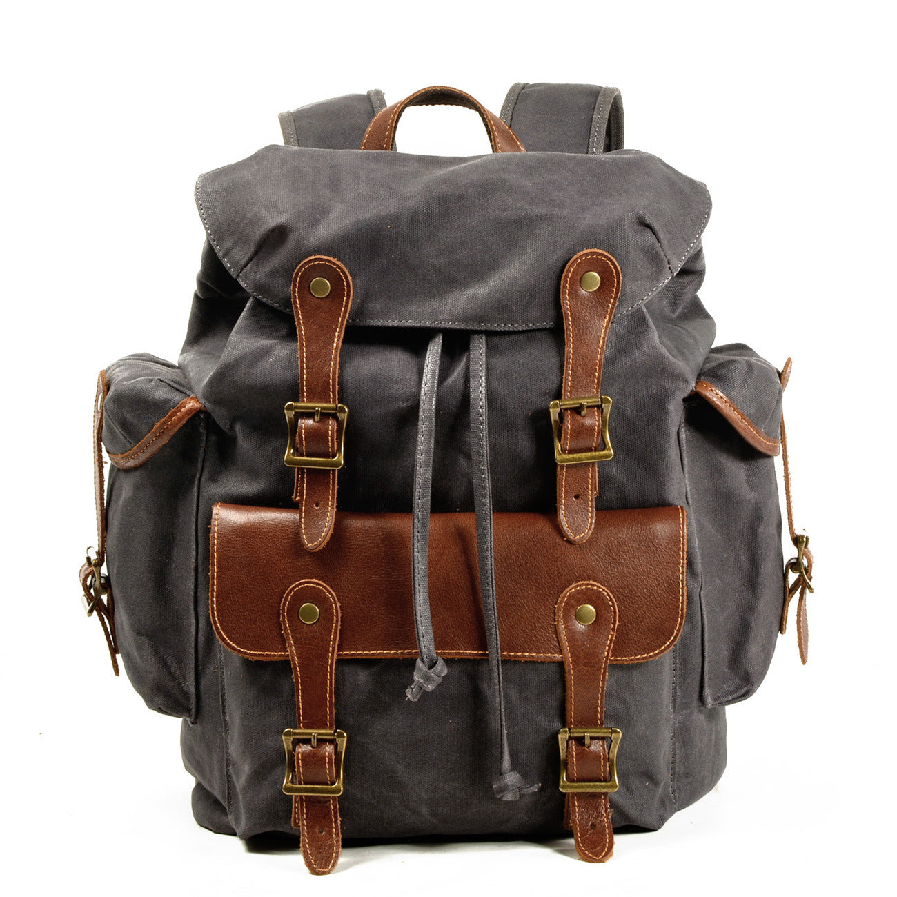 Men's Retro Canvas Leather Drawstring Quilted Large Capacity Backpacks