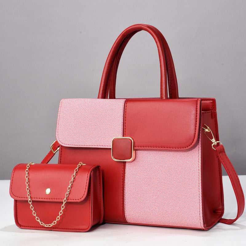Fixed Large Capacity Contrast Color Embossed Fashion Handbags