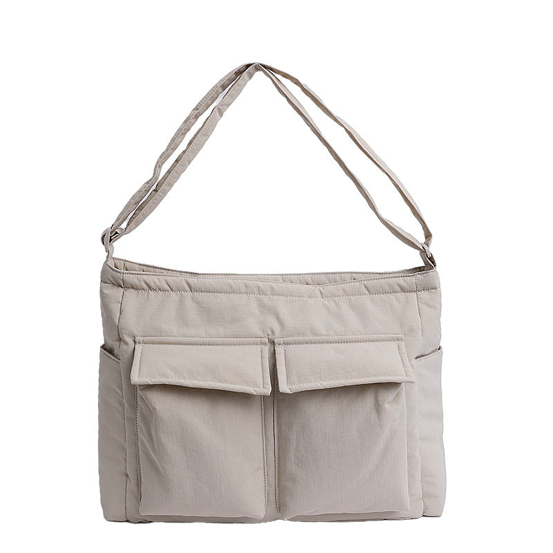 College Solid Color Commuter Super Light Large Capacity Class Nylon Shoulder Bags