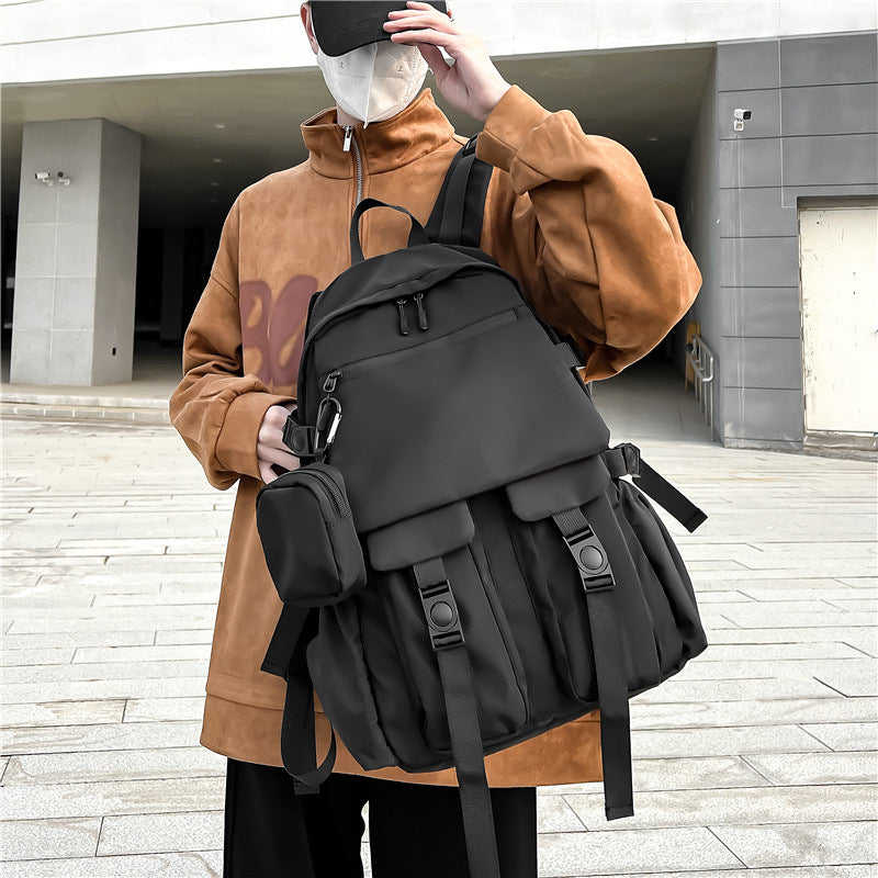 Men's Locomotive Style Large Capacity Solid Color Simple Waterproof Leisure Backpack