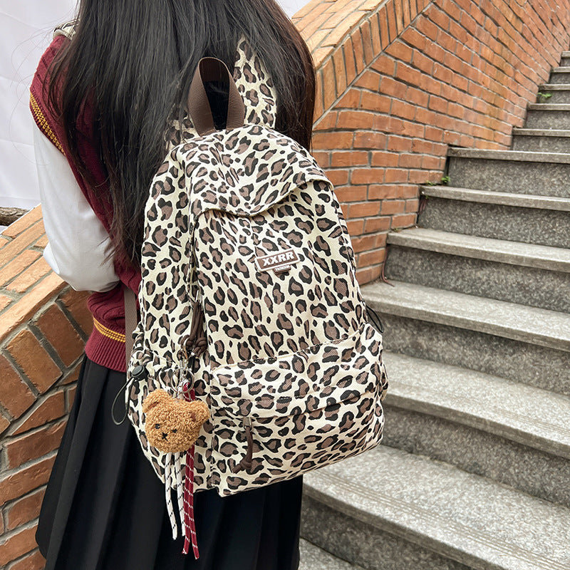 Korean College Simple High Large Capacity Leopard Leisure Backpack