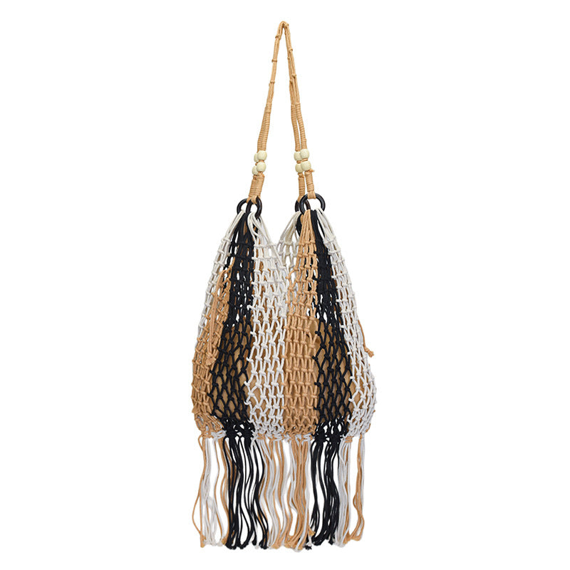 Women's Tassel Portable Woven Large Capacity Beach Vacation Niche Color Matching Women's Shoulder Bag