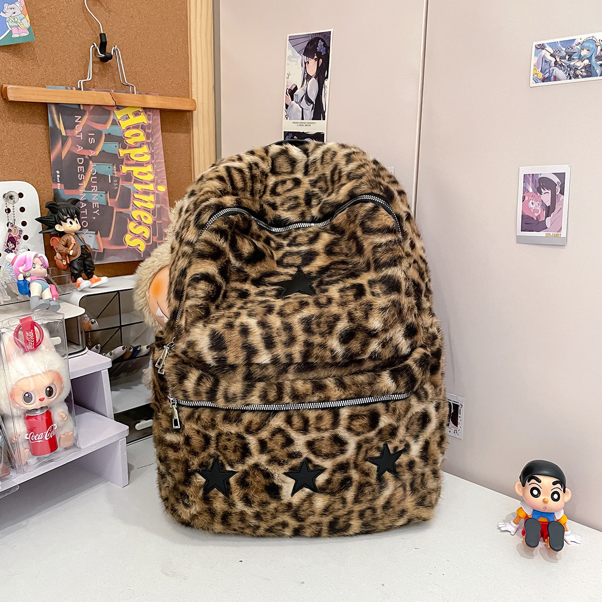 Women's Plush Large Capacity Leopard Print Cows Pattern Good-looking Fur Backpacks