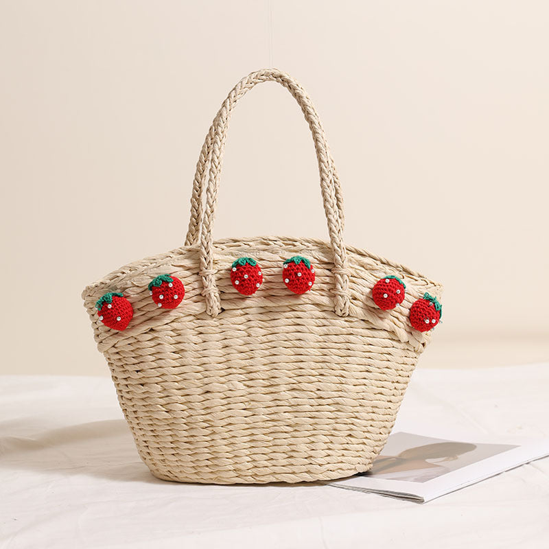 Straw Solid Color Hand Carrying Large Capacity Woven Vacation Style Bags