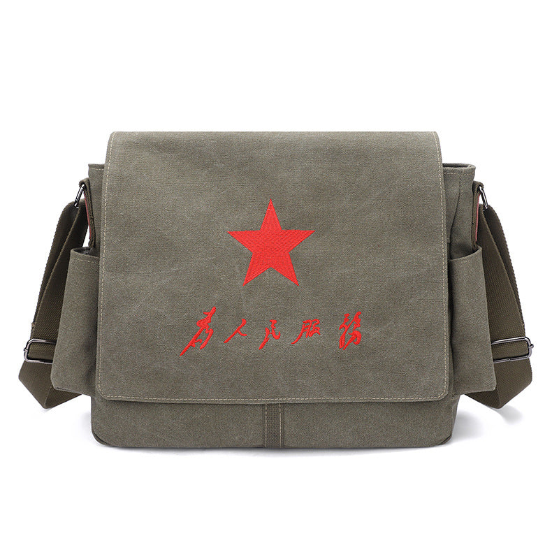 Men's People Retro Large Capacity Practical Red Star Shoulder Bags