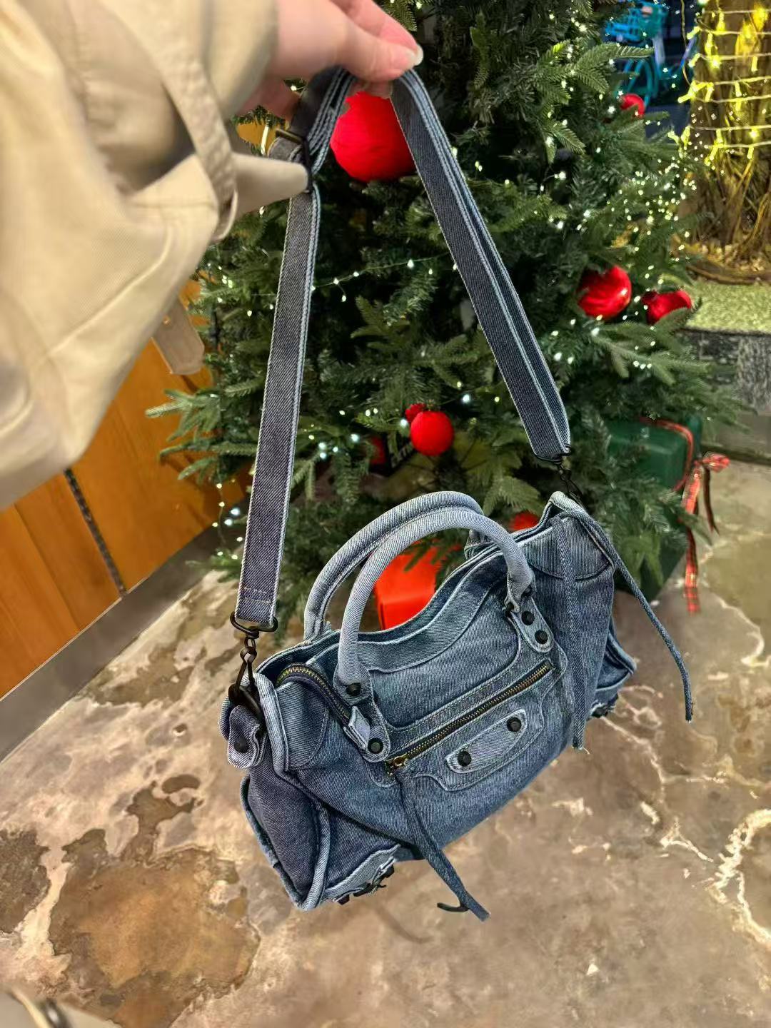 Rivet Motorcycle Washed Denim Neutral Punk Tote Bag
