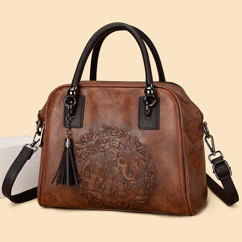 Women's Retro Ethnic Points Versatile Boston Textured Women's Messenger Bag