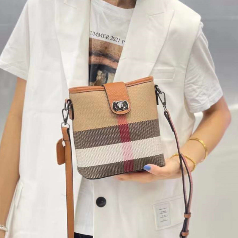 Women's Plaid Canvas Texture Mobile Fashion Women's Shoulder Bag