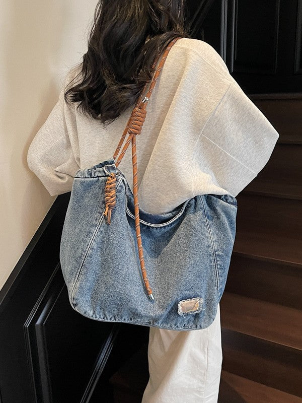 Women's Large Capacity Leisure Washed-out Denim Trendy Bags