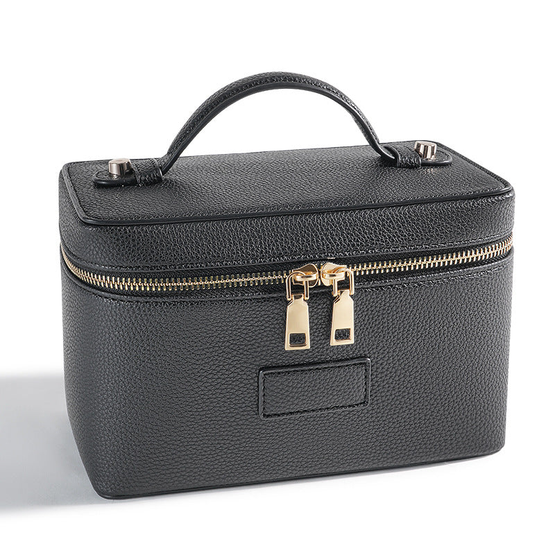 Partition Portable Large Capacity Leather Black Classification Makeup Bag