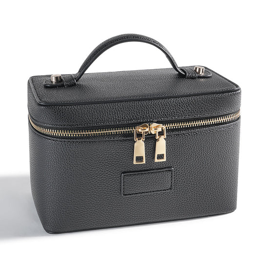 Partition Portable Large Capacity Leather Black Classification Makeup Bag